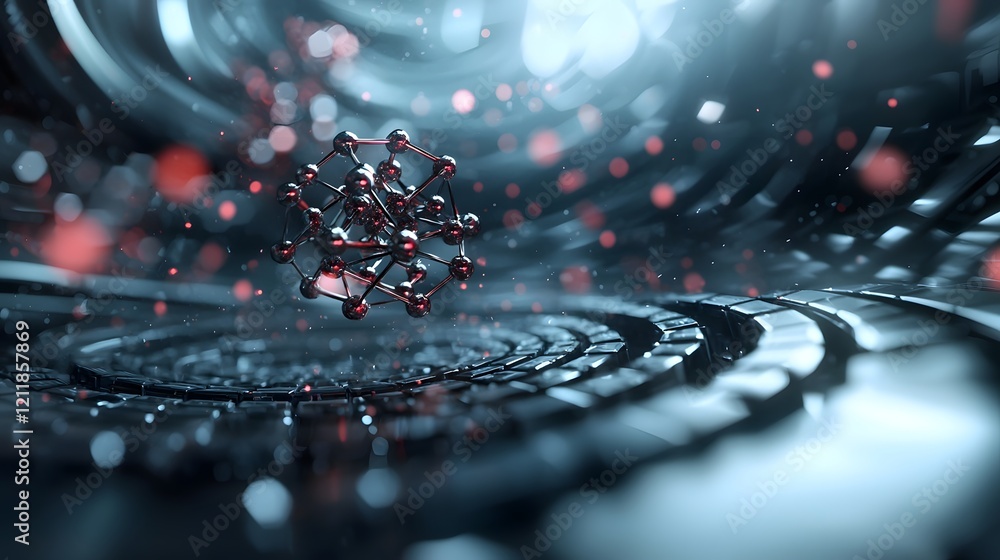 Poster simulated 3d visualization of quantum computing modeling the formation of a hydrogen molecule s chem