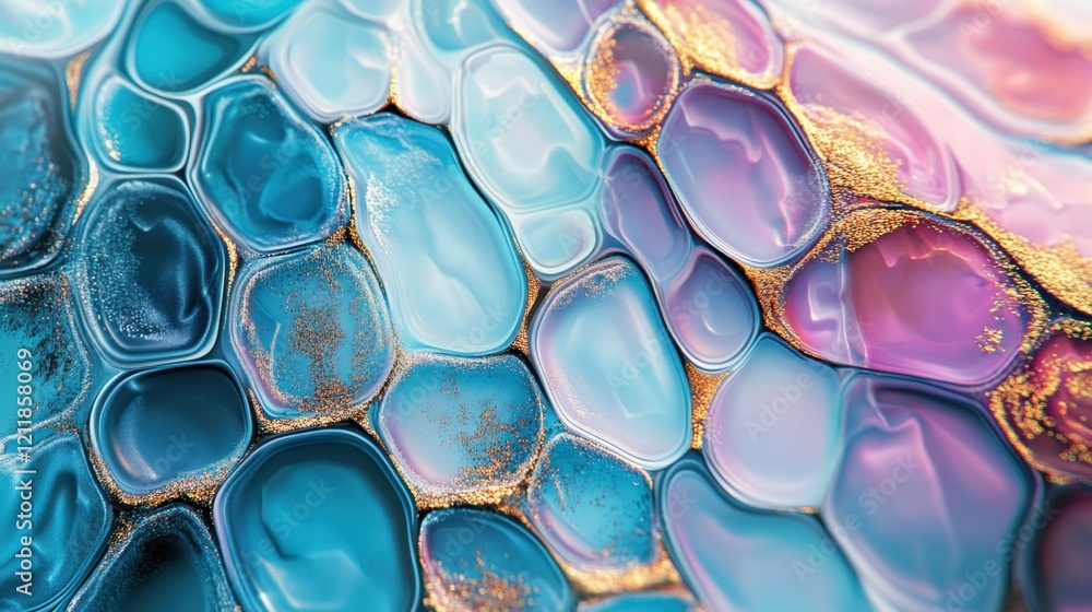 Poster captivating design with overlapping hexagons in soft oceanic colors