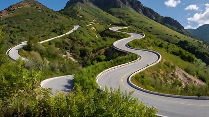 A beautiful curvy mountain greenery road 