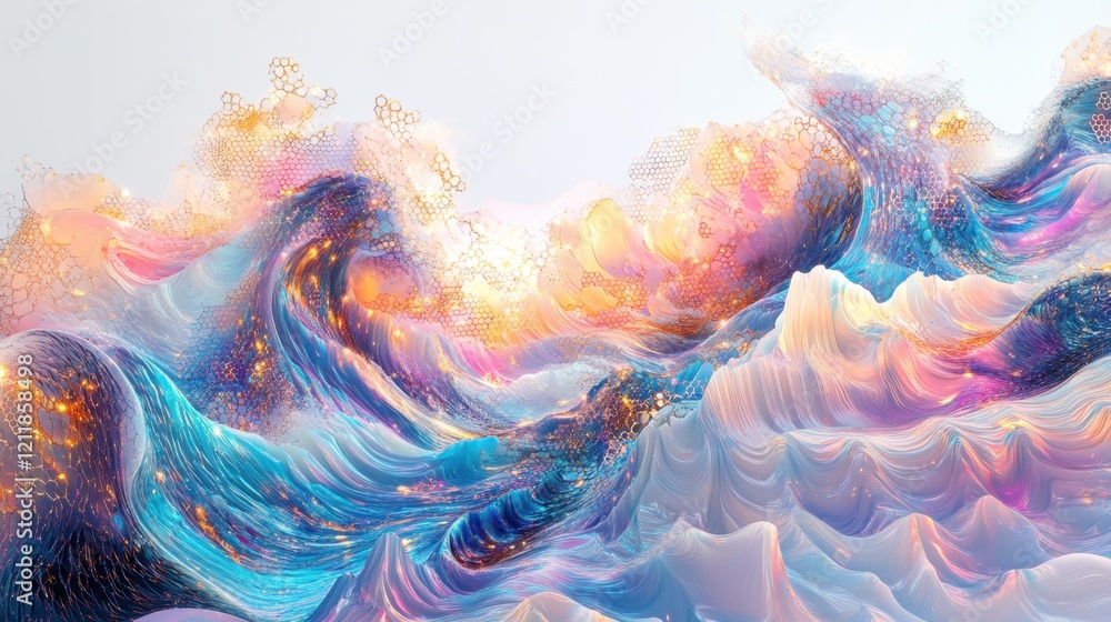 Poster captivating scene featuring vibrant waves pulsating with color and light