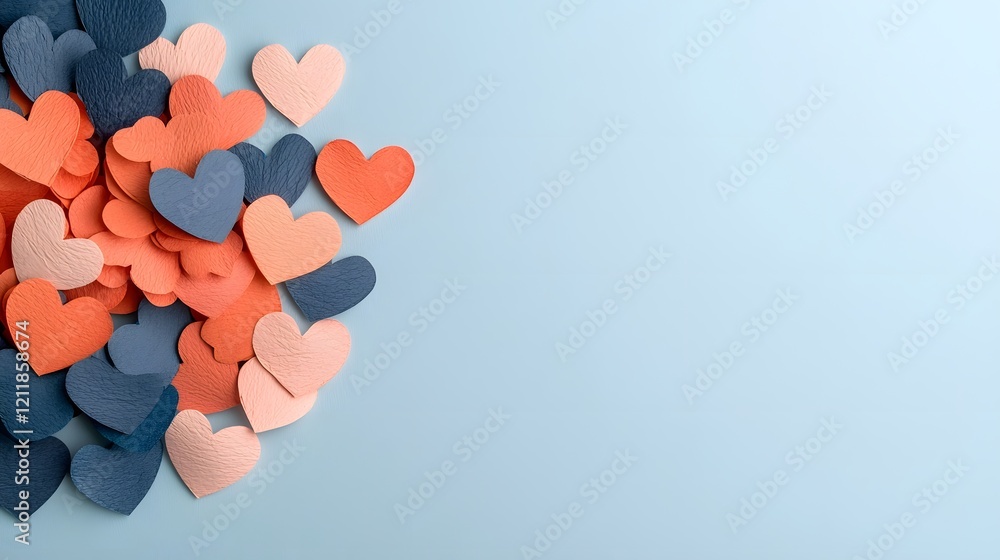 Aufkleber Elegant and modern Valentine s Day background featuring a layered design of floral patterned paper hearts in pastel and warm gradient colors creating a soft romantic and composition