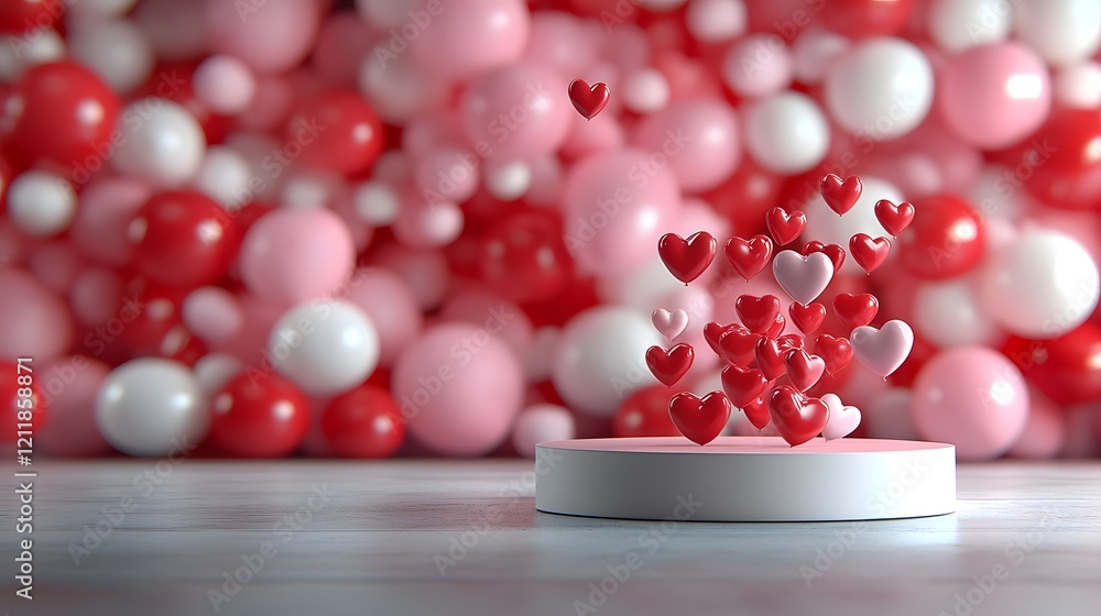Poster elegant floating heart balloon background with stylish red and pink glossy balloon hearts for romant