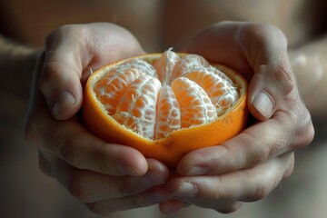 Detailed Picture of Person Opening Peeled Orange