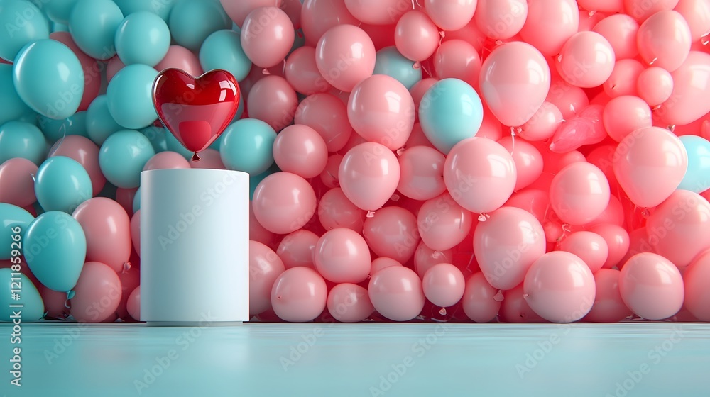 Aufkleber romantic and elegant valentine s day scene with shiny floating heart shaped balloons and soft glowin