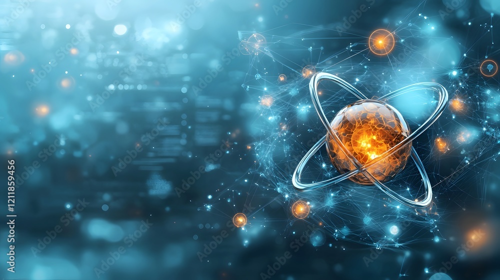 Poster Visualizing the wavefunction of a hydrogen atom using quantum computing principles and Schrdinger s equation leaving copy space on the right for text or design elements