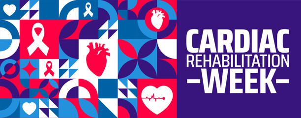 Cardiac Rehabilitation Week geometric shape pattern background banner or poster design template. observed every year in February. Holiday concept. Use to any Template, card, poster, placard, template.