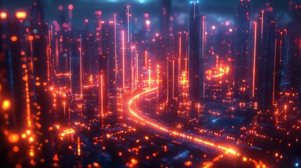 Fototapeta premium Neon Metropolis: A Futuristic Cityscape at Night