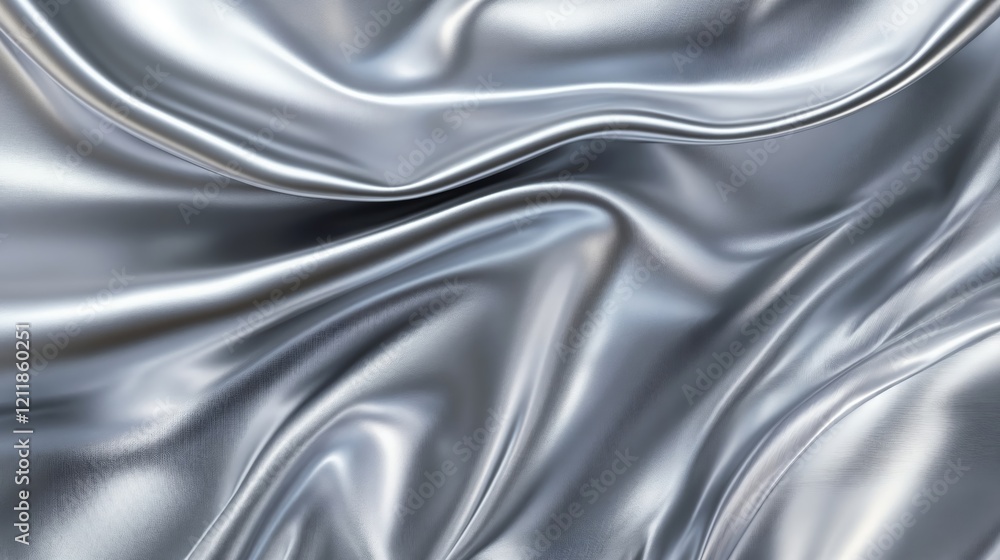 Poster smooth shiny silver fabric with folds creating reflective texture and depth. silver reflective fabri