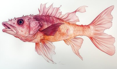 Fototapeta premium Delicate pink fish, detailed drawing.