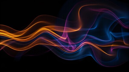 Abstract wave lines pattern dynamic colorful light flowing isolated on black background, modern motion energy swirl vibrant glowing neon curve futuristic stream design texture elegance