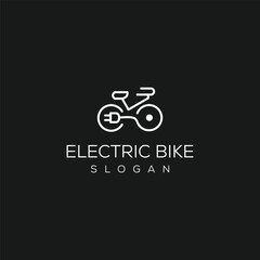 Black single ebike line icon  simple electric biking eco friendly flat design vector pictogram  infographic for app logo web website button ui ux interface elements isolated on black background