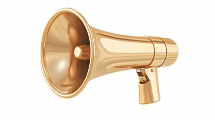 Golden megaphone announcement, isolated on white background, for marketing or advertising campaigns