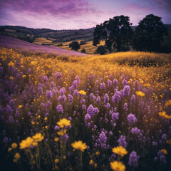 Wildflowers, Lomography style, bordered by the distinctive light leaks and random blurriness typical of Lomography