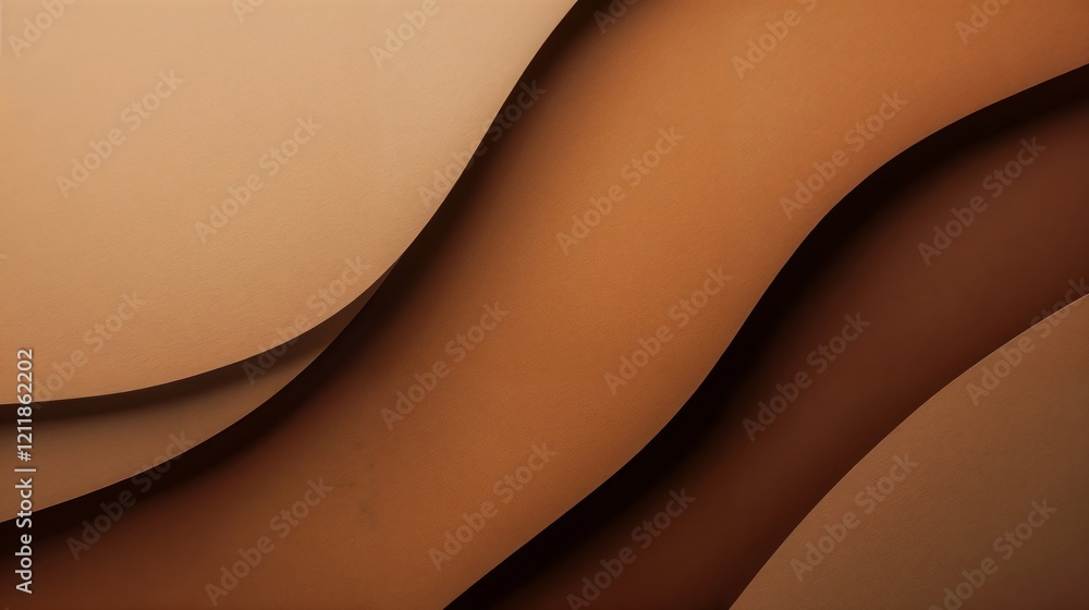 Poster abstract background with layered curved lines in light to dark brown tones resembling textured paper