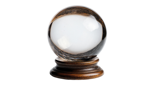 Mystical crystal ball resting on an ornate wooden base, hinting at secrets of the future