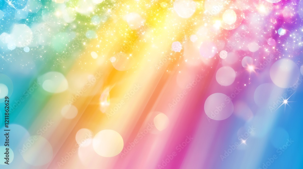 Poster rainbow lights: abstract background of vibrant rainbow colors with bokeh lights, creating a dreamy a