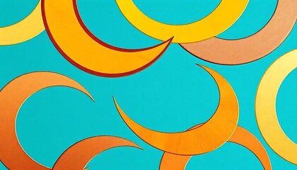Obraz premium Abstract artwork featuring vibrant orange and yellow crescent shapes