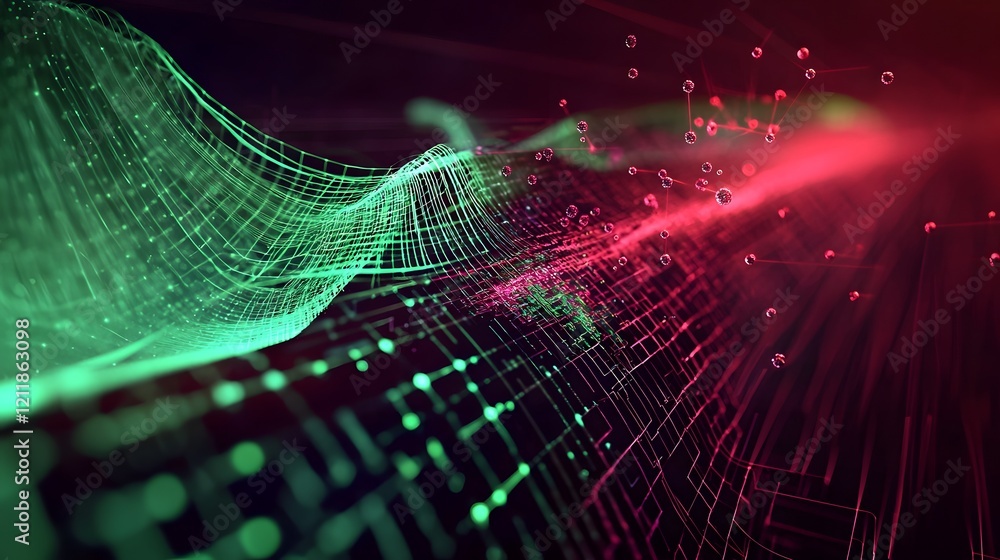 Poster stunning digital visualization of a quantum simulation showcasing the energy release and detailed pa