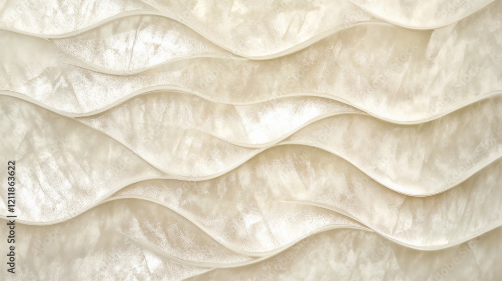 Poster abstract texture with wave-like patterns in light cream and pearl shades, glossy surface with depth 