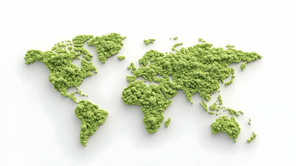 Obraz premium Green world map, textured surface, white background, environmental concept, global sustainability illustration