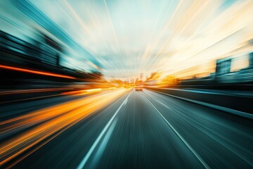 High Definition Picture of Blurred Motion of Road Against Sky in City