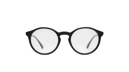 Stylish round black glasses resting on a plain white background, perfect for modern fashion lovers