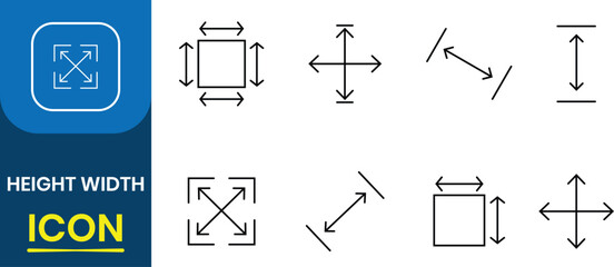 Set of Height and width icon. Area or size, Property, real estate, construction, mortgage, interior, Measurement and resizing. Vector illustration.