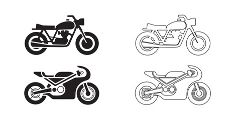 Fototapeta premium Set of Bike flat icon vector silhouette and line art illustration