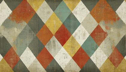 Abstract Geometric Diamond Pattern Design With Distressed Texture
