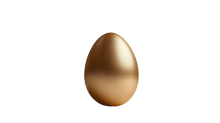 A shiny golden egg displayed elegantly against a minimalist white backdrop