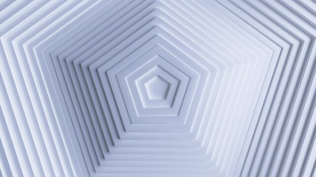 Seamless loop 4K 3D animation of concentric pentagons with smooth ripple effects and soft lighting. Perfect for minimalistic designs, videos, or creative backgrounds.