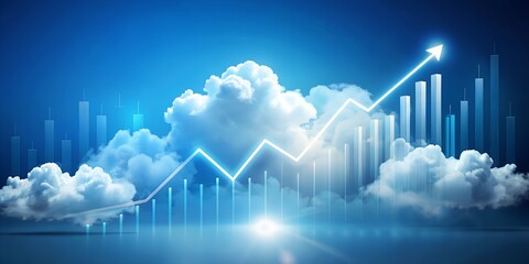  Cloud Computing Growth Concept with Deep Blue Background and White Line Arrow