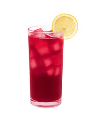 glass of red juice with ice isolated