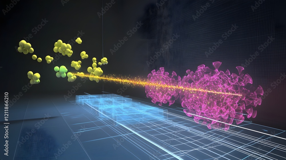 Poster quantum computing model showcasing the interaction between nuclei and gamma radiation in nuclear rea