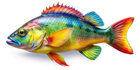 Colorful Fish Top View, White Background, Vivid Colors