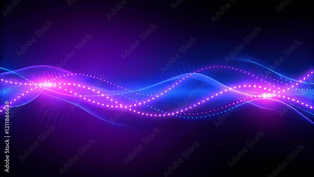 Poster blue light wave of energy light with dots and sparks, glowing abstract motion background with futuri