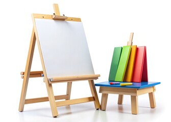 Colorful Tabletop Easel, White Paper, Bright Art