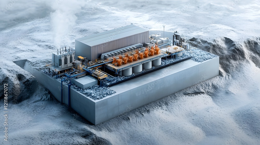 Poster detailed visualization of quantum computing analyzing waste management processes in nuclear energy p