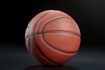 Obraz premium Basketball resting on a surface with dramatic lighting and shadows in a dark setting