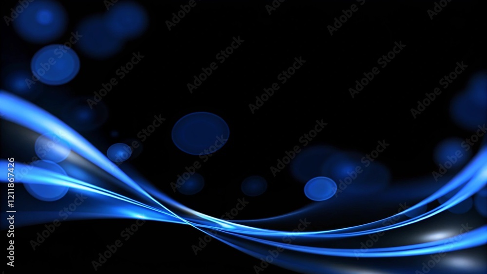 Poster Blue wave shape abstract technology background. Dark blue and glow particle abstract background. Blue social network background. Technology network background with futuristic digital connections