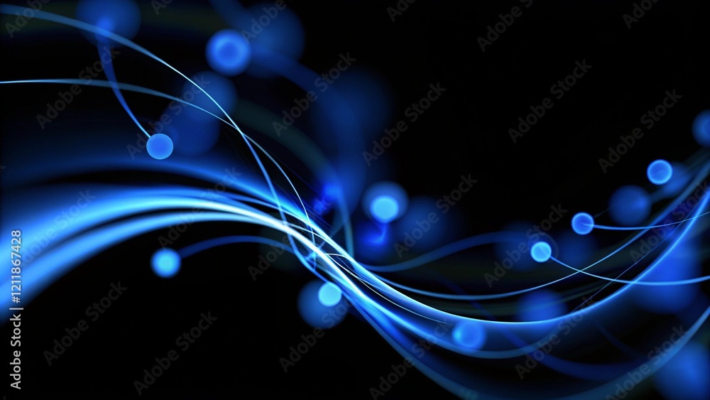 Poster Blue wave shape abstract technology background. Dark blue and glow particle abstract background. Blue social network background. Technology network background with futuristic digital connections