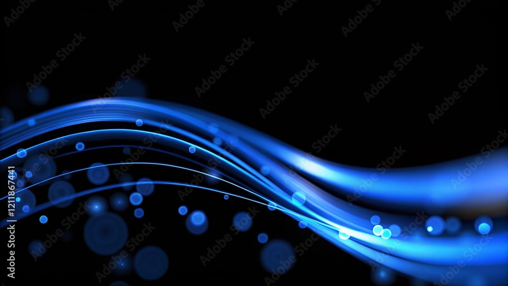 Poster Blue wave shape abstract technology background. Dark blue and glow particle abstract background. Blue social network background. Technology network background with futuristic digital connections