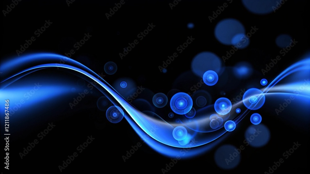 Poster Blue wave shape abstract technology background. Dark blue and glow particle abstract background. Blue social network background. Technology network background with futuristic digital connections