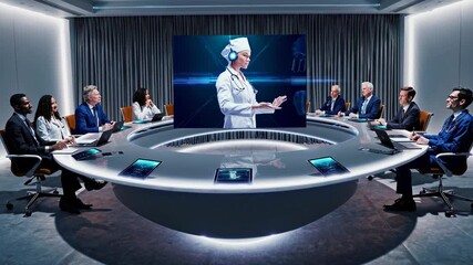 Business meeting showcasing video conference with chef presenting culinary techniques to engaged participants