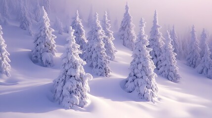 Fototapeta premium Snow Covered Pine Trees In A Winter Landscape