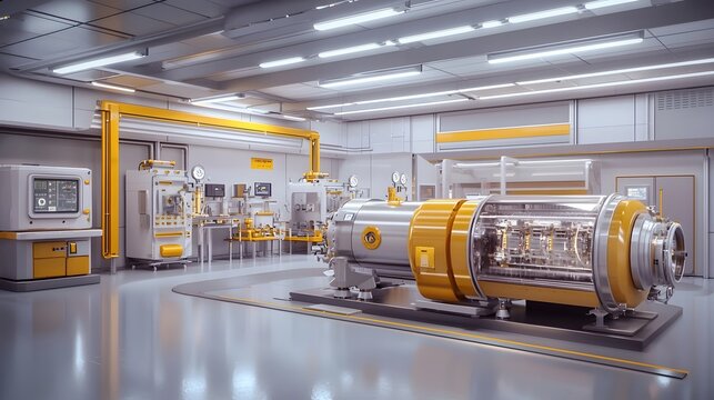 Futuristic visualization of quantum computing technology optimizing the efficiency of a nuclear reactor through real time data simulations and analytics