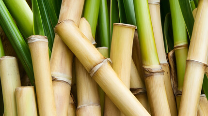 Obraz premium Lush green bamboo stalks, close-up texture, natural background, ideal for design