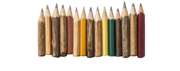 A row of colorful pencils isolated on a white background