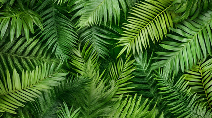 Lush green tropical foliage background; perfect for website design or print