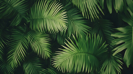 Lush green tropical palm leaves background, perfect for nature-themed designs or website banners